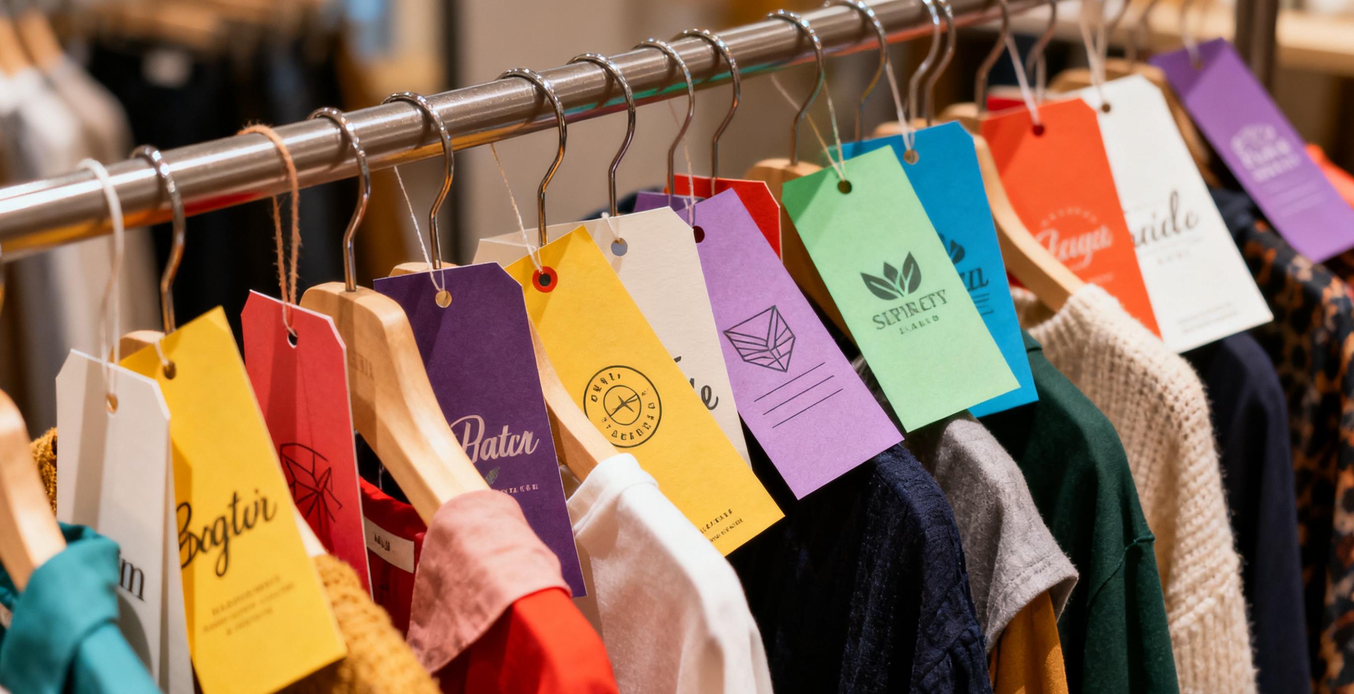 Colorful paper label tag designs for retail garments